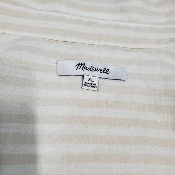 Madewell white- Beige button down short sleeve white shirt Size XL Cotton - Picture 8 of 11